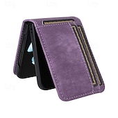 cheap Samsung Cases-Phone Case For Samsung Galaxy Z Flip 6 Z Flip 5 Z Flip 4 Z Flip 3 Back Cover Card Slot Shockproof Retro TPU PU Leather
