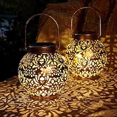 cheap Landscape Lights-LED Solar Lights Outdoor Hanging Lantern Metal Garden Decoration LED Lights for Yard Patio Lawn Tabletop Pathway Landscape Garden Decoration