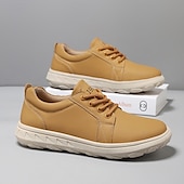 abordables Baskets-Baskets décontractées en cuir beige pour homme avec design à lacets - parfaites pour le confort au quotidien et les activités de loisirs