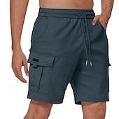 baratos Clássico-Homens Bermuda Cargo Calção Shorts de verão Com Cordão Cintura elástica Bolso multi Tecido Conforto Vestível Comprimento do joelho Ao ar livre Esporte Diário Moda Casual Preto Azul