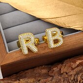 cheap Gifts-Personalized Letter Ring, Gift for Mom, 18K Gold Plated Adjustable Ring, Copper with Zircon, Open Band Initial Ring, Elegant and Stylish Jewelry for Women