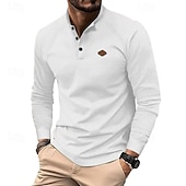 levne základní trička-Pánské Tričko s knoflíkem Tričko Waffle Henley košile Tričko Henley Dlouhý rukáv Henley Jaro Podzim Bez vzoru Módní Designové Základní Knoflíky Dovolená ulice Jdeme ven Černá Bílá Královská modř Top