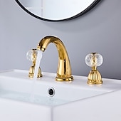 abordables Robinets LED-Robinet lavabo - Séparé Plaqué Diffusion large Deux poignées trois trousBath Taps