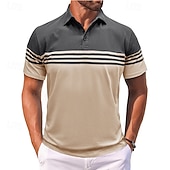 お買い得  メンズ クラシックポロ-男性用 コットンブレンドポロシャツ ゴルフシャツ カジュアル スポーツ クラシック 半袖 ファッション クール カラーブロック 縞柄 ボタン 夏 春 &amp; 秋 レギュラー ダークブラウン ブラック バーガンディー ライトグレー ライトブルー コットンブレンドポロシャツ