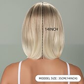 baratos Perucas Sintéticas sem Touca-Perucas sintéticas Liso Reta natural Parte do meio Com Franjas Fabrico à Máquina Peruca 14 polegadas A1 Cabelo Sintético Mulheres Repartida ao Meio Clássico Confortável Loiro