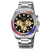 cheap Quartz Watches-SKMEI Men&#039;s Watch with Diamond Studded Rainbow Circle Three Eye Six Pin Multifunctional Quartz Watch