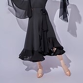 voordelige Oefen Kleding-Ballroomdansen Rokken Pure Kleur Gesplitst Dames Prestatie Opleiding Netstof Melkvezel