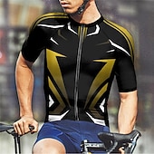 cheap Men's Jerseys-Men's Cycling Jersey Geometric Short Sleeve Bike Tee Tshirt Jersey with 3 Rear Pockets Mountain Bike MTB Quick Dry Anatomic Design Wicking Breathable Sports Yellow Red Blue Clothing Apparel