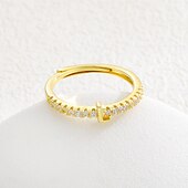 お買い得  贈り物-パーソナライズされた文字リング、お母さんへの贈り物、18Kゴールドメッキ銅リング、A-Zアルファベットデザイン、ジルコン付き調節可能なオープンバンド、女性のためのエレガントでスタイリッシュなジュエリー