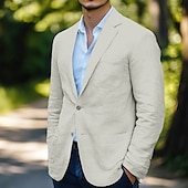 abordables Blazers Clásicos para Hombres-Hombre Chaqueta de lino Chaqueta deportiva Boda Casual Diario Moda Todas las Temporadas Sabana de algodon Color sólido Básico Recto 2 botones Chaqueta de sport Blanco Azul cielo Beige