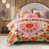 abordables 100% algodón-Juego de Funda de Edredón Bohemio Corazón 100% Algodón Suave y Transpirable Ropa de Cama con Impresión Cubierta de Edredón Ligera y Duradera Cómoda para Todas las Estaciones Fácil de Cuidar
