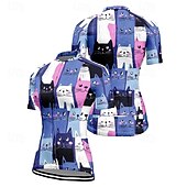 abordables Maillots de mujer-Mujer Maillot de Ciclismo Gato Manga Corta Bicicleta Camiseta Maillot con 3 bolsillos traseros MTB Bicicleta Montaña Secado rápido Diseño Anatómico Capilaridad Transpirable Deportes Negro Blanco