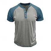 お買い得  メンズヘンリーTシャツ-男性用 ヘンリーシャツ ティートップ ベースボールTシャツ 半袖 カラーブロック ファッション デザイナー ラグランスリーブ ヘンリー バケーション ストリート お出かけ 夏 ダークグレー ブラック グレー ヘンリーTシャツ