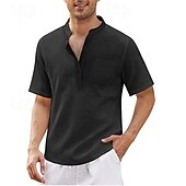 preiswerte Herren Popover Hemden-Herren Hemd Sommerhemd Freizeithemd Strandhemd Knopfhemd Schwarz Weiß Blau Dunkel Blau Armeegrün Kurzarm Einfach Stehkragen Urlaub Hawaiianisch Tasche Bekleidung Polyester Mode Lässig Bequem