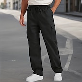 cheap Cargo Pants-Men&#039;s Cargo Pants Trousers Drawstring Elastic Waist Multi Pocket Plain Wearable Outdoor Daily Camping &amp; Hiking Fashion Classic Black White