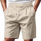 billiga Klassisk-Herr Shorts Linne Shorts Sommarshorts Beach Shorts Ficka Snörning Elastisk midja Slät Komfort Andningsfunktion Kort Semester Helgdag Strand Hawaiisk Boho Svart Vit