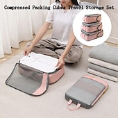 economico deposito bagagli e viaggi-set di contenitori da viaggio con cubi di imballaggio compressi, set da 3/6 cubi di imballaggio compressi per viaggi, organizer per bagagli con rete visiva per vestiti, borsa portatile leggera per