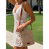 cheap Crossbody Bags-Handwoven Straw Crossbody Bag for Women – Boho Rattan Shoulder Bag with Adjustable Strap, Lightweight Summer Beach Purse for Vacation, Travel &amp; Casual Outings Army Green Brown Khaki