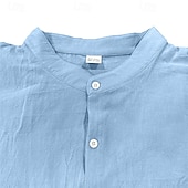 economico Casual da lavoro-Per uomo Camicia in cotone e lino Semplice Vacanza Nero Bianco Cachi Grigio scuro Manica Lunga Colletto alla coreana Abbigliamento