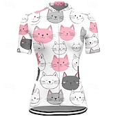 abordables Maillots de mujer-Mujer Maillot de Ciclismo Gato Manga Corta Bicicleta Camiseta Maillot con 3 bolsillos traseros MTB Bicicleta Montaña Secado rápido Diseño Anatómico Capilaridad Transpirable Deportes Negro Blanco