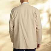 economico Casual da lavoro-Per uomo Camicia camicia di lino Maglietta informale Camicia con bottoni Camicia di cotone Liscio Da mare Hawaiano Nero Blu marino Cachi Manica lunga A fascia Primavera Abbigliamento Tasca frontale