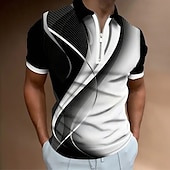 billige Geometrisk polo for menn-Herre Geometrisk Linje Zip Polo Kortermet Aftæpning Fritid hverdag utendørs Hverdag treningsklær Glidelås Sommer Hvit Blå Grønn