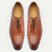お買い得  クラシックドレスシューズ-メンズオックスフォード クロコダイル柄レザーシューズ コニャック色 - ビジネスやケンタッキーダービーに最適なエレガント