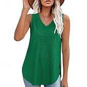 abordables Chemises et blouses-Femmes Chemisier Uni Moderne Occasionnel Sans manches Col en V Hauts Réguliers Quotidien Fête Sortir Asymétrique Vert herbe Noir Blanche Rose Claire Bleu Été