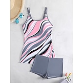 billiga Tankinis-Dam Plusstorlekar Badkläder Tankini 2 st Längre baddräkt Pojkeben Baddräkt Öppen rygg Stickat Hög midja Stylish Sportig Flagga Randig Doppa Ärmlös Baddräkter