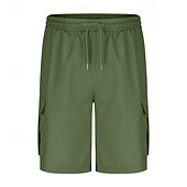 baratos Clássico-Homens Bermuda Cargo Calção Shorts de verão Com Cordão Cintura elástica Bolso multi Tecido Conforto Vestível Comprimento do joelho Ao ar livre Esporte Diário Moda Casual Preto Azul