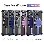 Недорогие Чехлы для iPhone-телефон Кейс для Назначение iPhone 16 Про Макс Плюс Айфон 15 Про Макс Плюс iPhone 14 13 12 Pro Max Plus Кейс на заднюю панель со стендом Магнитный Поддержка беспроводной зарядки Ретро Металл
