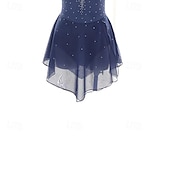 voordelige Schaatsjurken-Kunstschaatsjurk Dames Voor meisjes Schaatsen Jurken Donker Marineblauw Lapwerk Open achterkant Netstof Spandex Rekbaar Opleiding Oefenen Professioneel Kunstschaatskleding Thermisch Warm Kristal