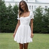 levne Šaty-Retro Středověké Renesanční Mini Šaty Flare šaty Elfí Inspirováno Regency Pevná barva Dámské Fantazie Svatební Dovolená Běžné / Denní Dospělé Šaty Jaro léto