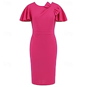 abordables Robe de cocktail-Femmes Robe Midi Robe de Cocktail Robe fourreau Mode Extérieur Date Fête du thé Coupe régulière Uni Manche Courte Col ras du cou Noir Vert Rose rouge Été