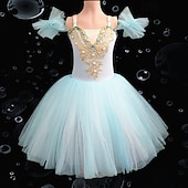 preiswerte Tutu Kleid-Tutu Kleid Kleid Strass Spitze Stickerei Mädchen Leistung Training Ärmellos Hoch Netzstoff Spandex