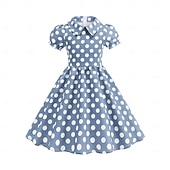 billiga Klänningar-Retro / vintage Femtiotal Klänningar Swing klänning Prickiga Flickor Karnival Maskerad Dagliga kläder Möhippa Barn Klänning Hemkomstklänningar