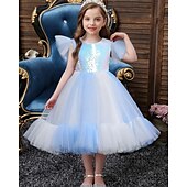 preiswerte Partykleider-Kinder Mädchen Partykleid Einfarbig Ärmellos Leistung Geburtstag Netz Schön Süß Polyester Midi Partykleid Schwingkleid A Linie Kleid Sommer Ab 4 Jahren Weiß Rosa Purpur