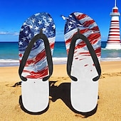 tanie Graficzne buty do druku-męskie klapki z amerykańską flagą – patriotyczne sandały w gwiazdy i paski na lato, na Dzień Niepodległości i na plażę