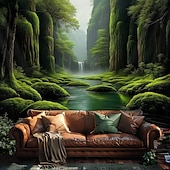 abordables paysage tapisserie-Tapisserie suspendue Paysage Forêt Chute d'eau Art mural Tapisserie grand décor mural Photographie arrière-plan Couverture Rideau Décoration maison Chambre Salon