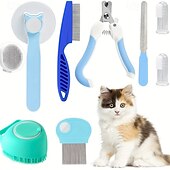 abordables Toilettage pour chiens-Ensemble de 7 brosses de toilettage pour chats et chiens, brosse autonettoyante pour animaux de compagnie avec coupe-ongles et lime, peigne anti-puces pour chien, brosse de bain pour animaux de