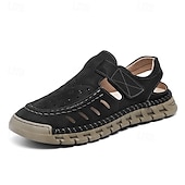 abordables sandalias de exterior-Sandalias beige sin cordones para hombre con diseño perforado y suela acolchada para paseos casuales y ropa de playa.