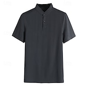 voordelige Heren Elite Polo-heren polo trui van zijde katoenmix, formeel werk, geribbelde kraag, korte mouwen, effen kleur, overhemd, zomer, donkergrijs, zwart, wit, kaki, grijs