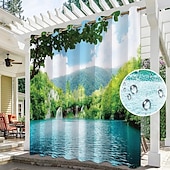 billiga Vattentäta gardiner-2 paneler utomhus gardin integritet vattentät, glidande uteplats gardin draperier, pergola gardiner grommet 3d landskap för lusthus, balkong, veranda, fest, hotell