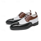 abordables Officiel-Chaussures richelieu à bout golf tricolores pour hommes en noir, blanc et marron, chaussures de spectateur en cuir d&#039;inspiration Gatsby pour fêtes vintage, mariages et soirées formelles