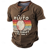 abordables Palabras divertidas-Hombre Nunca olvides a Plutón Camiseta Henley Shirt Manga Corta Impresión 3D Retro Antiguo Casual Deporte Casual Diario Primavera verano Azul Marino Marrón Verde Trébol Gris Henley Camiseta Henley