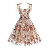 cheap Dresses-Retro Vintage 1950s Vintage Dress Dress Swing Dress Embroidered Floral Women&#039;s Carnival Masquerade Daily Wear Bachelorette Party Adults&#039; Dress Homecoming Dresses