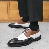 abordables Officiel-Chaussures richelieu à bout golf tricolores pour hommes en noir, blanc et marron, chaussures de spectateur en cuir d&#039;inspiration Gatsby pour fêtes vintage, mariages et soirées formelles
