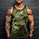 abordables débardeurs 3D pour hommes-Homme Lion T-shirt Débardeur Sans manches T-shirt Impression 3D Col ras du cou Chemise Vacances Exagéré Occasionnel Fête Rouge Bleu Vert Été Printemps Vêtement Tenue S M L XL XXL XXXL