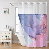 رخيصةأون ستائر الدوش-No Hook Shower Curtain 180cm*180cm(70&quot;*70&quot;) Leaves Pattern Snap-In Fabric Liner Sheer Top Window Waterproof Double-Layer Bathtub Curtain