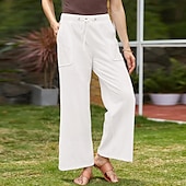 baratos Calça de linho de algodão simples-Mulheres Calças de linho de algodão Calças Simples Casual Comprimento total Natural Tecido Bolsos Design de cordão elástico Confortável Exterior Rua Roupa Diária Marron Escuro Verde Depressão Azul de